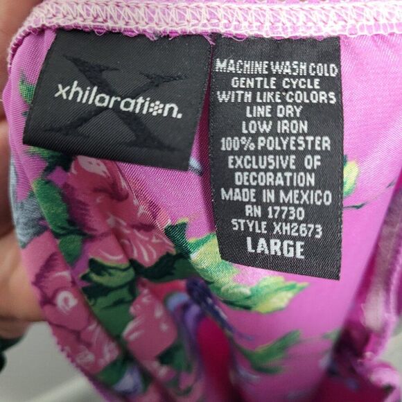 Vintage y2k Xhiliration pink floral girlie satin feel midi skirt size large - Picture 3 of 7